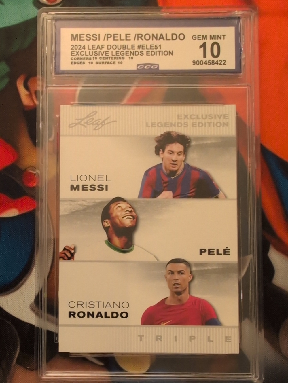 Leaf Exclusive Legends Edition Messi / Pelé / Ronaldo Triple Card - Graded 10